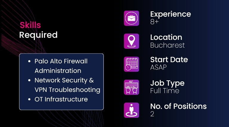 Operations Manager – OT Infrastructure Senior Network Security Engineer Bucharest Full Time Operations Manager – OT Infrastructure Senior Network Security Engineer Bucharest Full Time